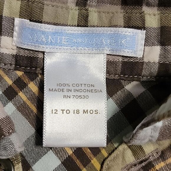 JANIE AND JACK BROWN PLAID DRESS SHIRT, SIZE 12-18 MONTHS - Picture 5 of 5